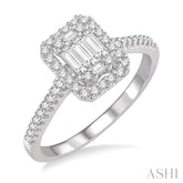 3/8 ctw Emerald Shape fusion Baguette and Round Cut Diamond Ring in 14K White Gold